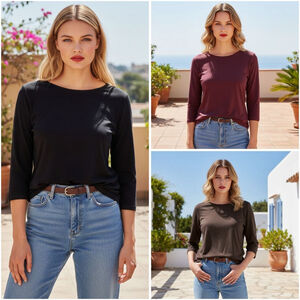 Christopher & Banks Large Black Brown Maroon 3/4 Sleeve Top Bundle